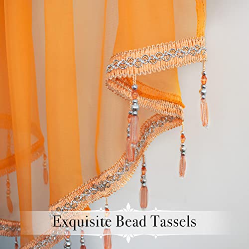 WUBODTI Orange Beaded Sheer Curtain Valances Living Room Kitchen Windows - color: Orange