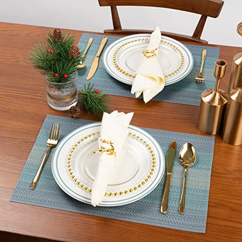 Winknowl Placemats, Set of 8 Heat Resistant Stain Resistant Woven Vinyl Insulation Placemats, Durable Washable Elegant Table Mats for Dining (Blue) - color: Christmas Blue, size: Set of 8