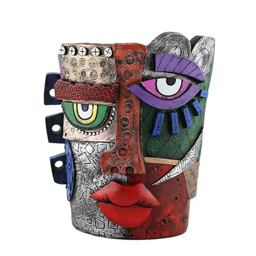 Picasso-Inspired Abstract Face Flower Pot | Unique Head Planter with Drainage Hole | Vibrant Colors & Quirky Art Decor (Abstract Human face) - color: Abstract Human Face