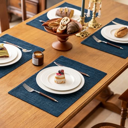 KXN Placemats Set of 4, Durable Dual-Layer Fabric Table Mats, Navy Blue - color: Navy Blue
