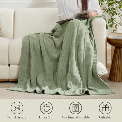 Amélie Home Chenille Knit Throw Blanket, Sage Green 50"x60" - color: Sage Green, size: 50" X 60"