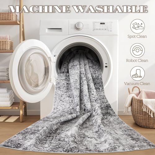 DMOYEST 2x3 Entryway Area Rug Washable Abstract Grey Small Carpet - color: Grey, size: 2' x 3' (Rectangular)