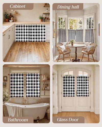 Miss Adola 36 Inch Length Kitchen Tier Curtains, Black Plaid - color: Black Plaid, size: 28"W x 36"L (Pack of 2)