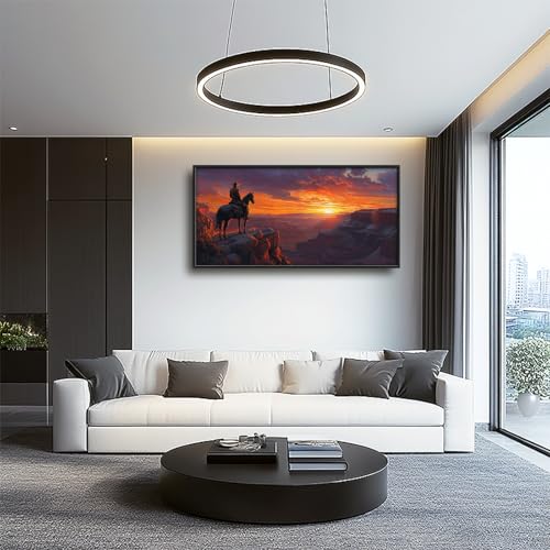 Trulave Framed Large Western Cowboy Wall Art for Living Room 60''x30'' - color: Western Cowboy, size: 60"L x 30"W