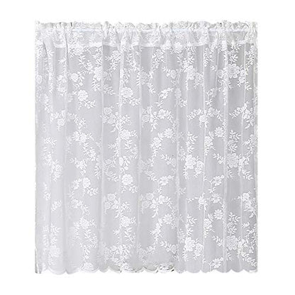 Rod Pocket Lace Sheer Curtains - White Mesh Room Divider, 48 Inch Long Embroidery Floral Voile Cafe Curtains - color: Lace, size: 48"W x 60"L (Pack of 1)