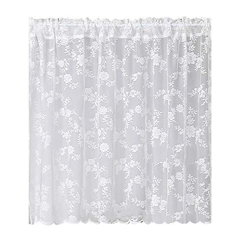 Rod Pocket Lace Sheer Curtain White Mesh Room Divider 78 Inch Long Embroidery Floral Voile Cabinet Curtain Kitchen Bedroom Door Curtain Small Window Curtain Drape - color: Lace, size: 60"W x 78"L (Pack of 1)