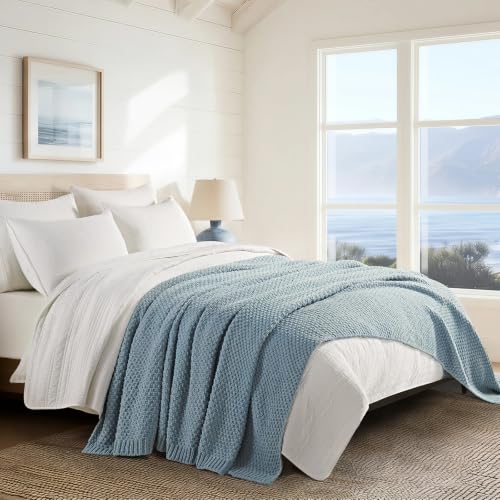 EVERGRACEHOME Chunky Chenille Knit Throw Blanket, 108x92, Chambray Blue - color: Chambray Blue, size: 108" X 92"