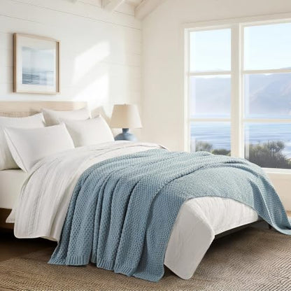 EVERGRACEHOME Chunky Chenille Knit Throw Blanket, 90 x 90, Chambray Blue - color: Chambray Blue, size: 90" X 90"