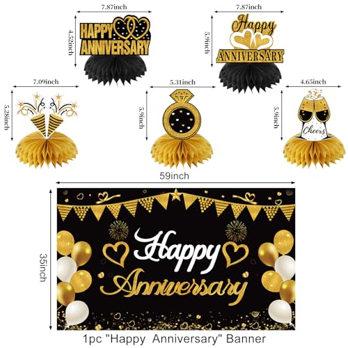 Turypaty Happy Wedding Anniversary Decorations Kit Supplies Black Gold