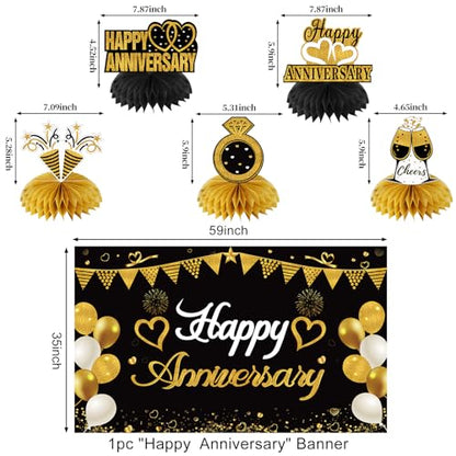 Turypaty Happy Wedding Anniversary Decorations Kit Supplies Black Gold