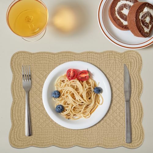 HOMBYS Quilted Placemats Set of 6 Washable-13x18 inches Rectangular Placemats for Kitchen Table-100% Cotton Fabric Rectangular Table Mats, (Dark Brown) - color: Dark Brown