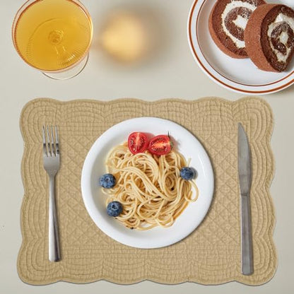 HOMBYS Quilted Placemats Set of 6 Washable-13x18 inches Rectangular Placemats for Kitchen Table-100% Cotton Fabric Rectangular Table Mats, (Dark Brown) - color: Dark Brown