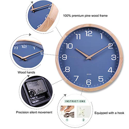 Kesin Wall Clock 12 Inch Silent Non Ticking Wood Wall Clocks Modern Simple