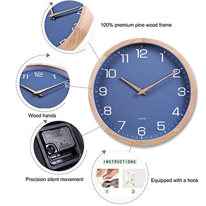 Kesin Wall Clock 12 Inch Silent Non Ticking Wood Wall Clocks Modern Simple