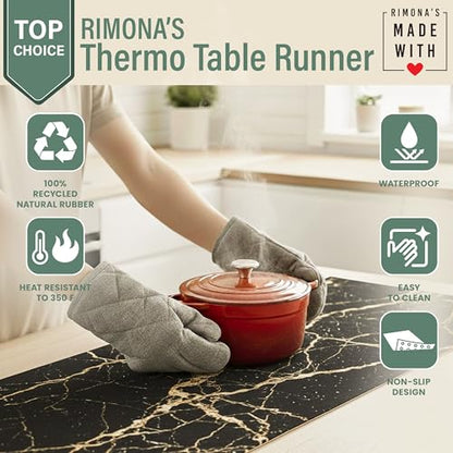 RIMONA'S Heat Resistant Table Runner Trivet Mat - Black Golden Marble, 40" - color: Black Golden Marble
