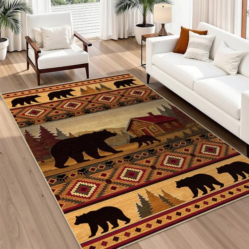Area Rug 5x7 Cabin Bear Rug for Living Room Rustic Lodge Bear Area Rugs - color: Cabin, size: 5' x 7' (Rectangular)