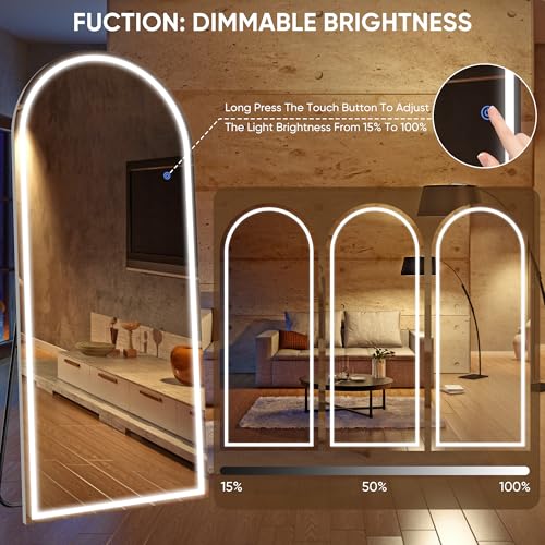 Antok 56"x20" LED Full Length Mirror, Lighted Floor Mirror, Arched - size: 56"L x 20"W, style: Arched Style
