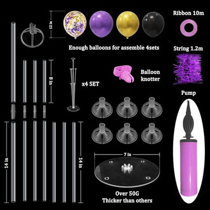 ZJDHPTY Halloween Decorations,4Set Purple Black Gold Balloon Stand Kit - color: Purple Black Gold 4