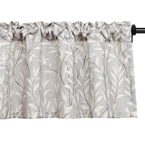 VOGOL Window Short Curtains Valances for Bedroom Dining Room, Rod Pocket Rustic Style Lovely Leaf Print Small Curtain Drapes Valance for Cafe Room Kitchen, 52 x 18, Grey - color: Grey, size: 52"W x 18"L (Pack of 1)