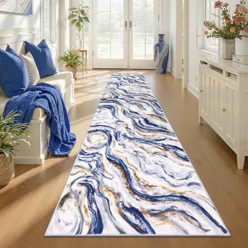 Yamaziot 2x10 Washable Modern Abstract Runner Rug Non-Slip for Hallways - color: Blue, size: 2x10ft