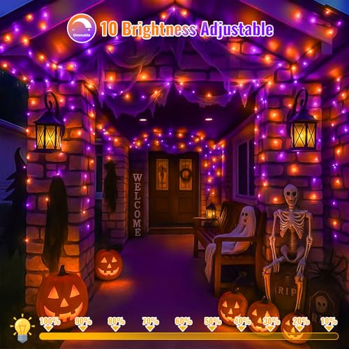QITONG 2 Pack Battery Operated Halloween Lights, Each 33ft 100 LED - color: Orange and Purple, size: 2Pack