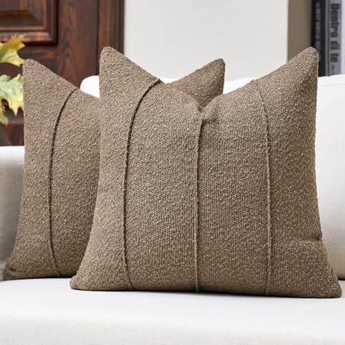 Textured Boucle Throw Pillow Covers 20x20 Inch Set of 2 Light Brown - color: Light Brown, size: 20" x 20" (Pack of 2)