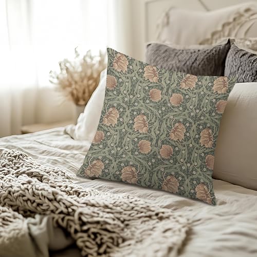 William Morris 빈티지 꽃무늬 베개 커버 45.7x45.7cm(18x18인치), 앤티크 아르누보 오렌지 및 그린 식물 꽃 장식 장식용 쿠션 커버 침실 거실 홈 오피스용 - color: 색상 10