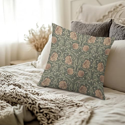William Morris 빈티지 꽃무늬 베개 커버 45.7x45.7cm(18x18인치), 앤티크 아르누보 오렌지 및 그린 식물 꽃 장식 장식용 쿠션 커버 침실 거실 홈 오피스용 - color: 색상 10