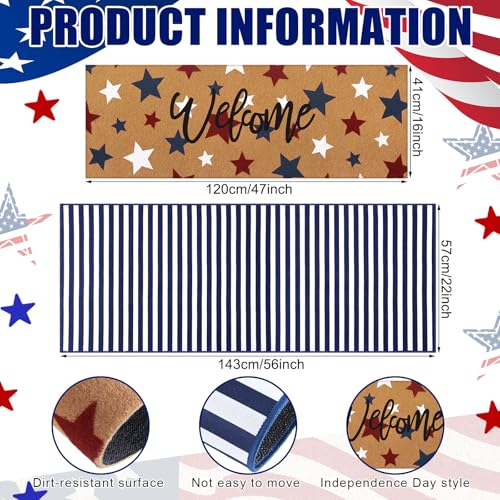 Tinideya 2 Pcs Large 4th of July Layered Doormat Patriotic Front Door Mat - color: Blue, style: 4th of July
