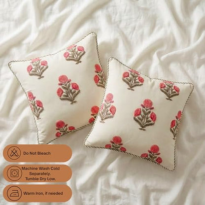 ATOSII Cotton Blockprint Throw Pillow Cover, Poppy, Set of 2, 18 X 18 - color: Poppy, size: 18" x 18" (Pack of 2)