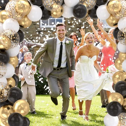 Patimate Black Gold Confetti Latex Balloons Set 50 pcs 12 inch - color: Black Gold