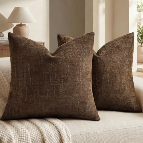 decorUhome Chenille Decorative Throw Pillow Covers 18x18 Set of 2, Brown - color: Brown, size: 18" x 18" (Pack of 2)