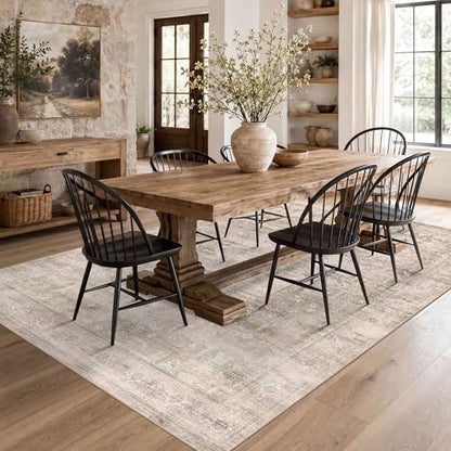 Washable Area Rug 6x9, Non-Slip Boho Carpet for Living Room - color: Light Beige, size: 6' x 9' (Rectangular)