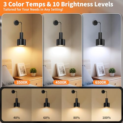 VerRon Rechargeable Wireless Battery Operated Wall Sconces Set of Two - color: Black & Black, size: Rechargeable Battery Powered