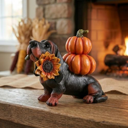 Fall Dachshund Pumpkin Dog Figurine Decor, Thanksgiving Dog Statue - color: Dachshund