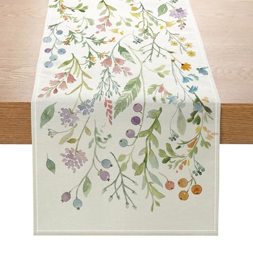 ONFAON Spring Table Runner,Wildflowers Floral Seasonal Summer Kitchen Dining Table Decoration for Home Party Decor 13x72 Inch - size: spring04