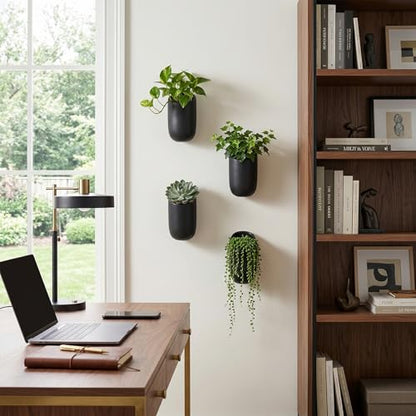 MyGift 6 Inch Black Ceramic Wall Planters for Succulents, Set of 4 - color: Matte Black (6 Inch)