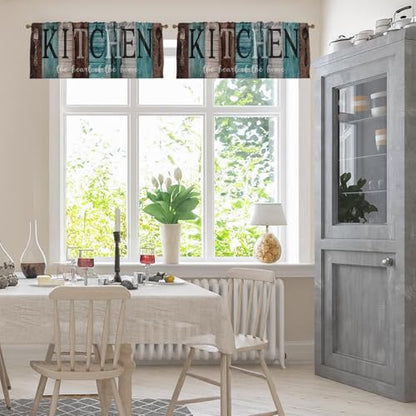 Emvency Valances for Windows, 2 Pack, 52x18 Inch, Farmhouse Coastal - color: Kitchen Teal, size: 52"W x 18"L (Pack of 2)