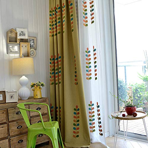 VOGOL Leaf Embroidered Linen Textured Curtains, 60 x 106, 2 Panels - color: C2, size: 60"W x 106"L (Pack of 2)