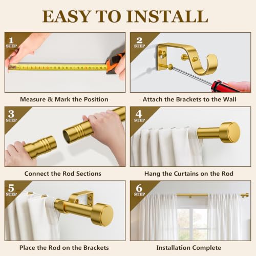 Curtain Rods for Windows 32-96 Inch, 1 Inch Adjustable Flash Gold Curtain Rod Set with Brackets, Easy Install - color: Flash Gold, size: 32"-96"/1 Pack