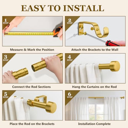 Curtain Rods for Windows 32-96 Inch, 1 Inch Adjustable Flash Gold Curtain Rod Set with Brackets, Easy Install - color: Flash Gold, size: 32"-96"/1 Pack