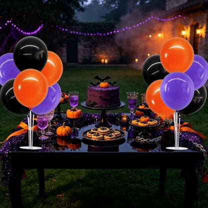 TONIFUL 4 Black Purple Orange Balloon Stand Balloon Centerpieces for Table - color: Black Purple Orange