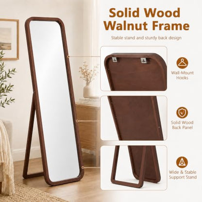 Anwick Full Length Floor Mirror Wood Frame Standing Mirror Walnut 63 in - color: Walnut
