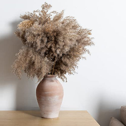 Ceramic Rustic Farmhouse Vase, 9.2 inch Whitewashed Terracotta Vase - color: Terracotta White
