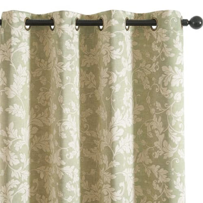 jinchan Green Floral Curtains 84 Inch Room Darkening Grommet 2 Panels - color: Sage, size: 50"W x 84"L (Pack of 2)