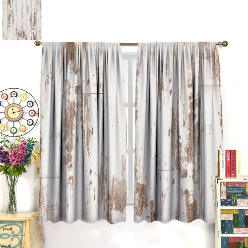 Rustic Curtains Farmhouse White Wooden Board Pattern Blackout Print Rod Pocket Window Drapes for Bedroom Living Room 42x63in - color: Rustic-1, size: 21"W x 63"L (Pack of 2)
