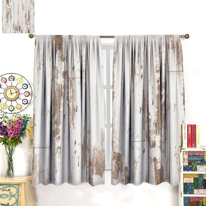 Rustic Curtains Farmhouse White Wooden Board Pattern Blackout Print Rod Pocket Window Drapes for Bedroom Living Room 42x63in - color: Rustic-1, size: 21"W x 63"L (Pack of 2)