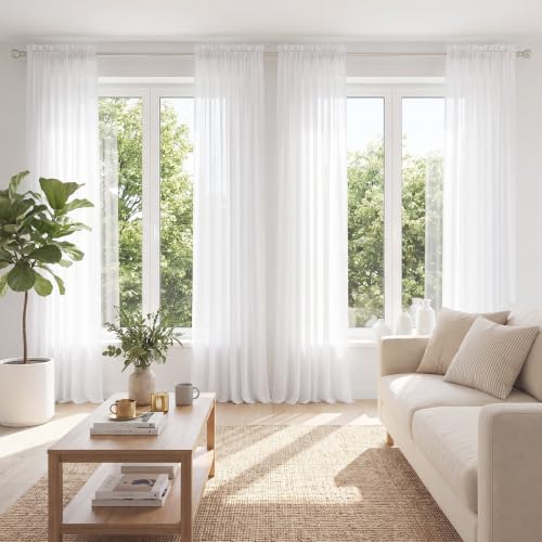 PONY DANCE 4 Panels White Sheer Curtains 96 Inches Long, W 42" x L 96" - color: White, size: 42"W x 96"L (Pack of 4)