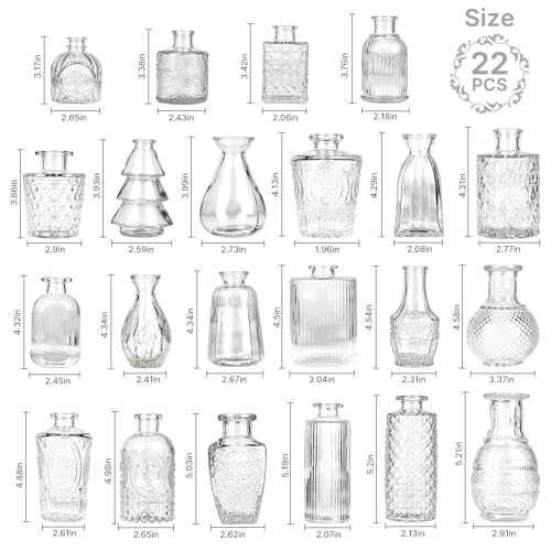 Clear Glass Bud Vase Set of 22 Pcs,Small Bud Vases in Bulk,Glass Crystal Flower Vases Table Centerpieces for Party Event Wedding Decor Baby Shower Decorations (Clear, 22 Pcs) - color: Clear, size: 22 Pcs