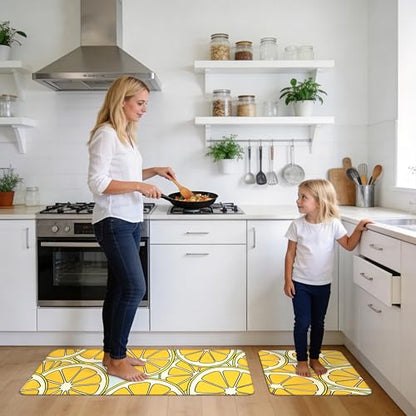Kitchen Rugs for Floor 2 Pcs Memory Foam Padded Anti Fatigue Kitchen Mat - color: Lemon